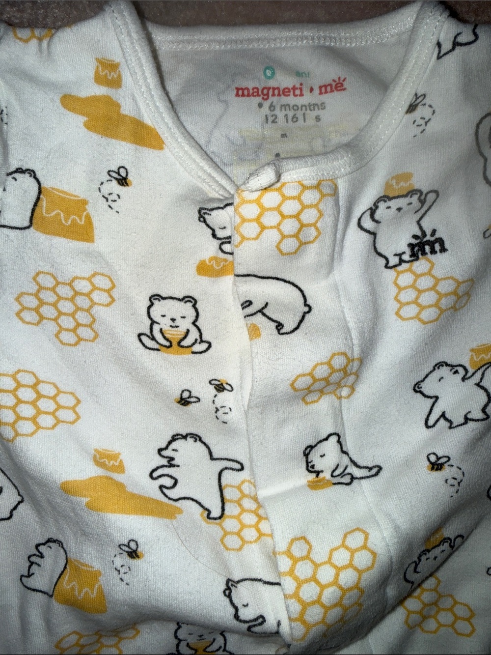 Magnetic Me White & Yellow Honey comb Bear Print Footed One-Piece Pajamas